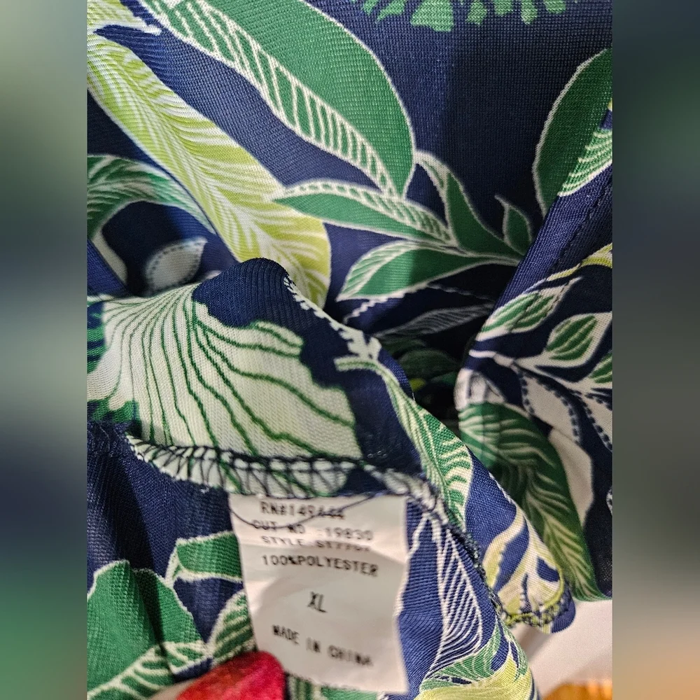 Ember XL Tropical Leaf Print Collared Tie Waist Cover-Up